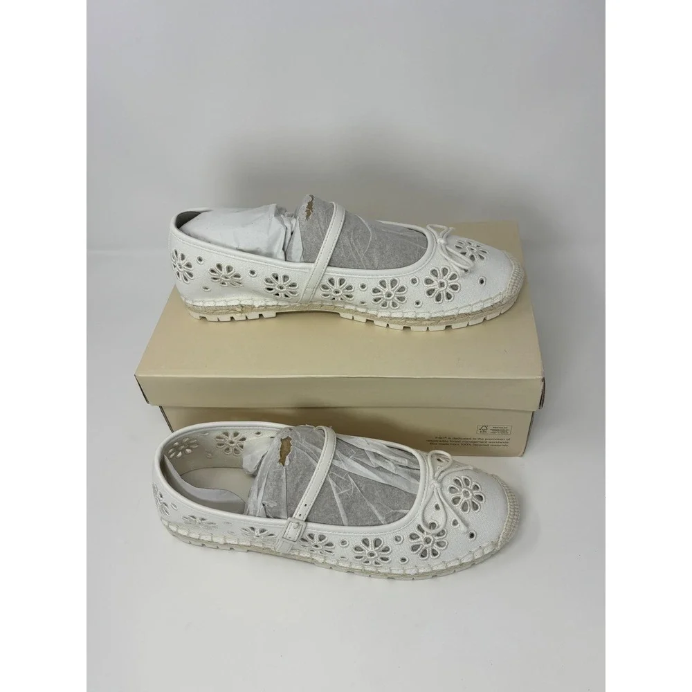 On 34th Cassieef White Eyelet Floral Mary Jane Espadrille Flats Lug Sole 10M